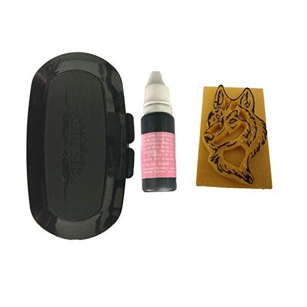 Pierre Tatouage Temporaire Ephémère Magic Tattoo- Encre 20 ml +Encreur XXL +loup 5 cmx 3,5 cm