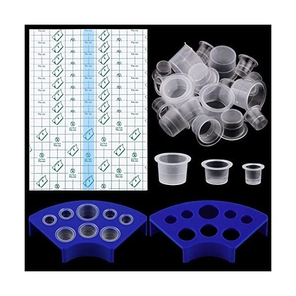 300pcs Tatouage Encre Caps Tattoo Ink Caps Jetable Gobelets Encre Tattoo + 2pcs Support-gobelet Tatouage + 10pcs Bandage de T