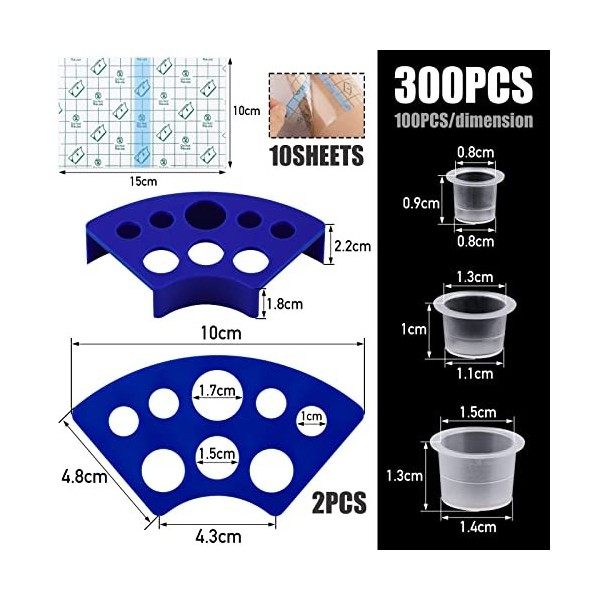 300pcs Tatouage Encre Caps Tattoo Ink Caps Jetable Gobelets Encre Tattoo + 2pcs Support-gobelet Tatouage + 10pcs Bandage de T