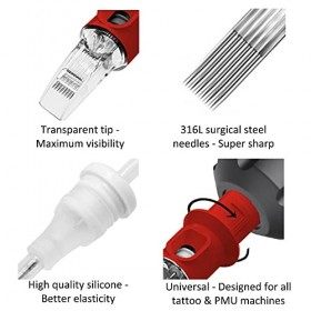 WARRIOR RED Cartouches et daiguilles de Tatouage Big Magnum M1 Tattoo Needle Cartridge Stérilisée Professionnelle 20 pièces 
