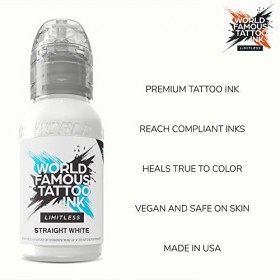 World Famous Limitless Tattoo Ink, Vegan Professional Premium Encre de tatouage permanente, Blanc droit, 240 ml