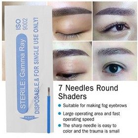50 Pcs Aiguille de tatouage à sourcil jetable, Tatouage shader microblading 7R aiguille ronde semi permanente Lame à sourcils