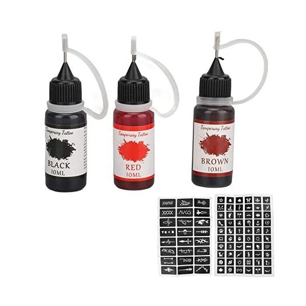 Ensemble Dencre de Tatouage Fournitures de Tatouage Kit de Pochoir Dencre de Tatouage Temporaire 3 Couleurs Dencre Kit de 