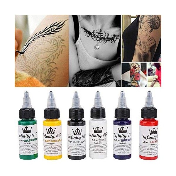 Encre de tatouage semi-permanente, encre de tatouage naturelle longue durée 6 pièces semi-permanente sans décoloration pour l