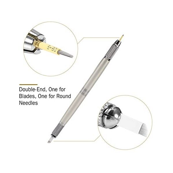 Boaby Microblading Pen Double-End Manual Permanent Microblading Sourcil Tattoo Pen + 2pcs 14Pins + 2pcs Aiguilles rondes