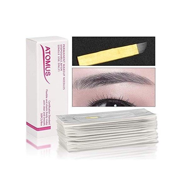 ATOMUS 50 PièCes Lame De Microblading 12pcd Tatouage Maquillage Permanent Sourcil 12pin Aiguilles Aiguilles De Microblading J