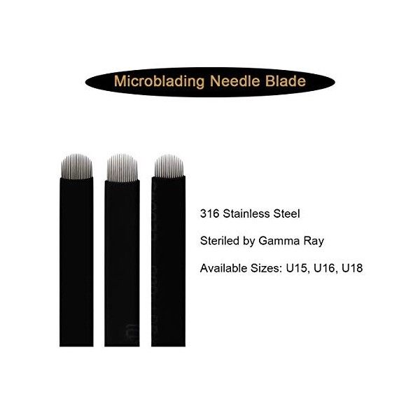 50 pièces Lame Microblading Aiguilles de Microblading U noires en 0.20mm 18U 16U Sourcils Permanent Aiguilles 16U-0.2mm 