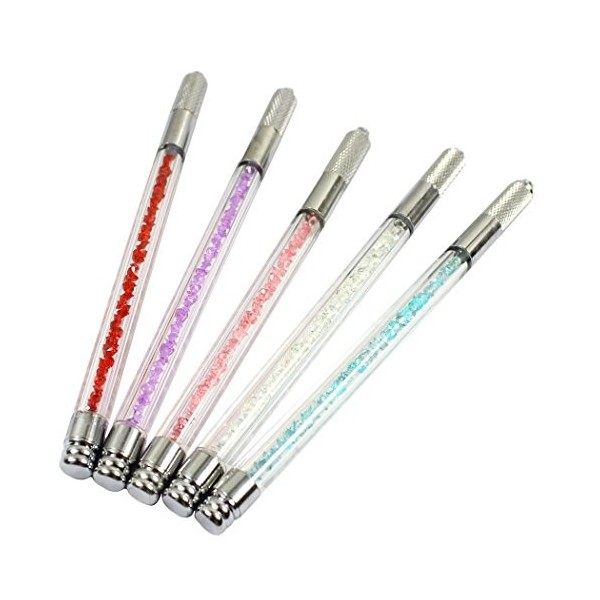 Xiaoyu crystal transparent microblading pen, stylo tatouage manuel pour le maquillage permanent des sourcils, une tête, 5pcs