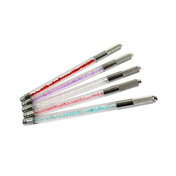 Xiaoyu crystal transparent microblading pen, stylo tatouage manuel pour le maquillage permanent des sourcils, une tête, 5pcs