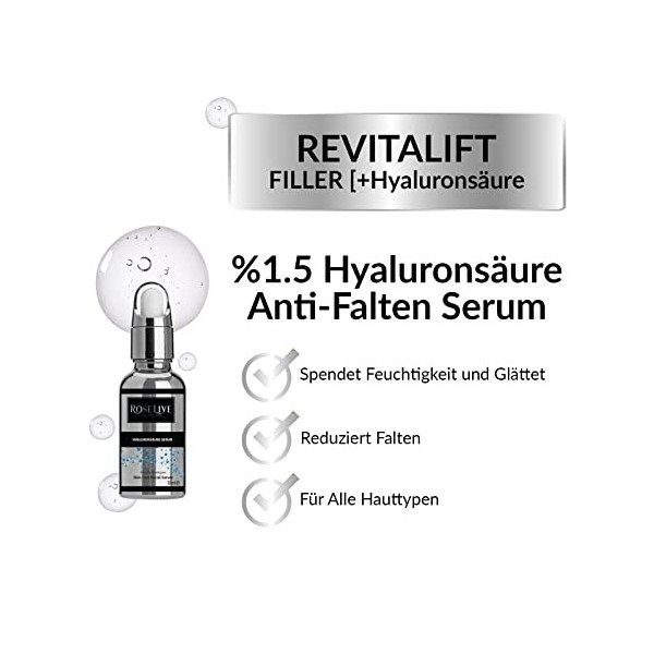 Sérum pour le visage - 30 ml - En acide hyaluronique - Pour le visage - 30 ml - Pour la peau - À fortes doses - Convient pour...