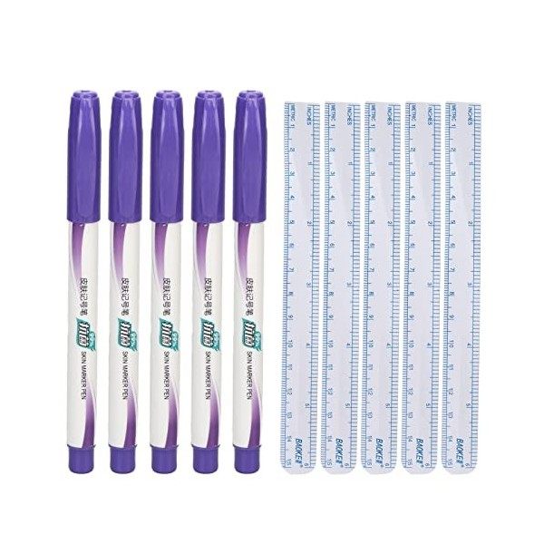 5 Set Tattoo Marker Pen Ruler, Lavable Positioning Drawing Microblading Eyebrow Marker Pen Ruler