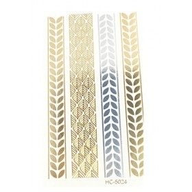 Strass ET Paillettes - Planche Tatouages éphémères métallique Waterproof Bracelet Feuilles Or Argent. Tatoo temporaire Or - B
