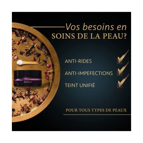 100ml Creme Anti Rides Femme BIO au RETINOL | Creme de Nuit Anti Ride Soins pour le Visage | Lisse les Rides & Réduit les Imp...