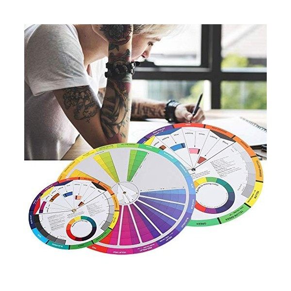 Tutoriel de mélange de couleurs, 3 pièces roue de couleur de tatouage planche de mélange de couleurs couleurs circulaires pou