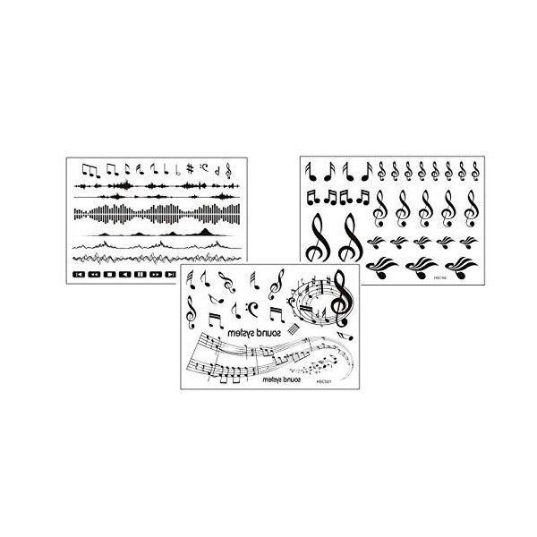 Lot de 3 planches de tatouages musicaux