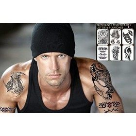 TATOUAGE TRIBAL MAORI POLYNESIEN ET MARQUISIEN NOIRS EPHEMERES TEMPORAIRES 6 PLANCHES + 1 OFFERTES. NON TOXIQUE 21cmX15cm . 