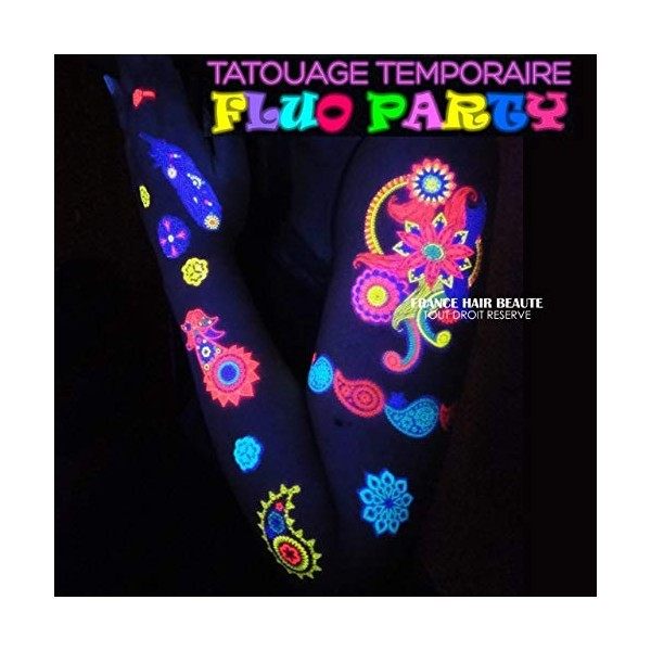 Soiree Fluo 2 Planches + 1 Gratuite en Plus de Tatouages Fluorescent temporaires Papillons + 1 GRATUITES. Cadeaux pour Filles