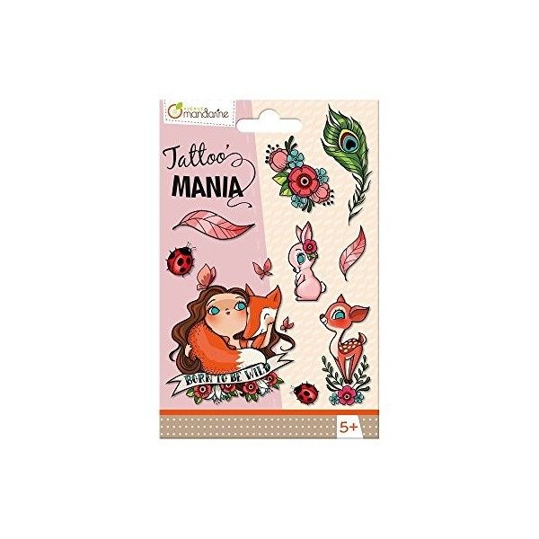 Tattoo Mania - Planche 9 x 13 cm Tatouages éphémères Enfant - Forêt Rose