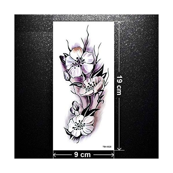 Lot de 2 planches de tatouages éphémères Motif floral Violet/noir/blanc 19 x 9 cm