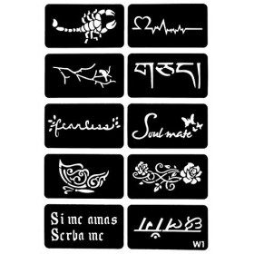 Pochoirs Tattoo avec 10 pochoirs sur une planche W1