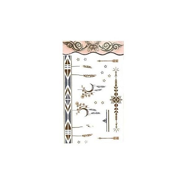 Tatouage éphémère métal Bracelet Lune et plumes doré et argent, Planche Tattoo: 15,5 x 9,5 cm