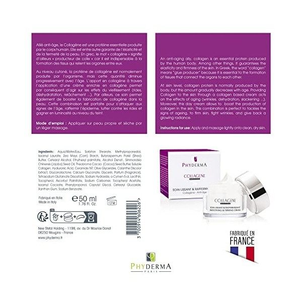 Crème Hydratante Visage Collagene Marin | Soin De Jour Anti Rides Femme | Acide Hyaluronique | Vitamine E | Cellules Natives ...