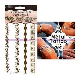 Tatouage éphémère pour le corps, Tattoo métal Bracelet fleurs, épine noir, doré, Planche: 15,5 x 9,5 cm