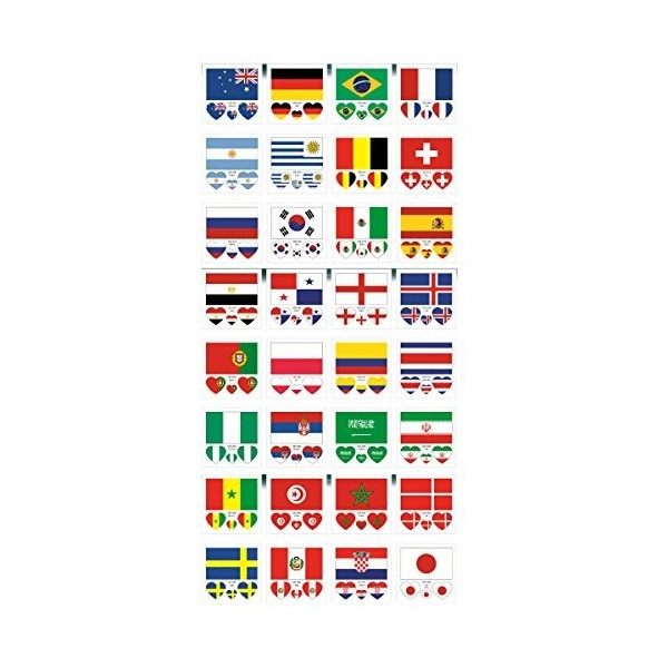 Supvox Autocollants de tatouage drapeau de pays art du corps autocollants de tatouage pour les fans de football 32pcs