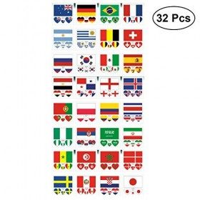 Supvox Autocollants de tatouage drapeau de pays art du corps autocollants de tatouage pour les fans de football 32pcs