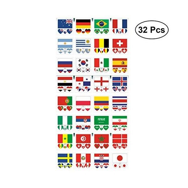 Supvox Autocollants de tatouage drapeau de pays art du corps autocollants de tatouage pour les fans de football 32pcs