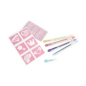 Martinelia Tatouages Éphémères pour Enfant Super Girl - Pochoirs et Stylos de Tatouage Corporel Paillettes et Autocollants - 