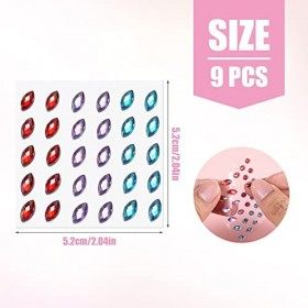 KINBOM 9 Feuilles Autocollants Bijoux, Strass Autocollants Adhésif Diamant Visage Maquillage Gemmes Visage Autocollant Perle 