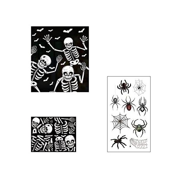 4 Autocollants de fenêtre à Motif tête de Mort avec 1 Autocollant temporaire araignée, décorations fête dhalloween, Autocoll