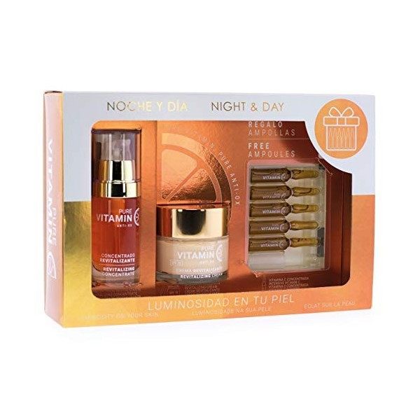 Noche y Día, Coffret Vitamine C, Soin Antioxydant et Iluminateur, Sérum Visage Concentré 30 ml, Crème Revitalisante 60 ml, Ca...
