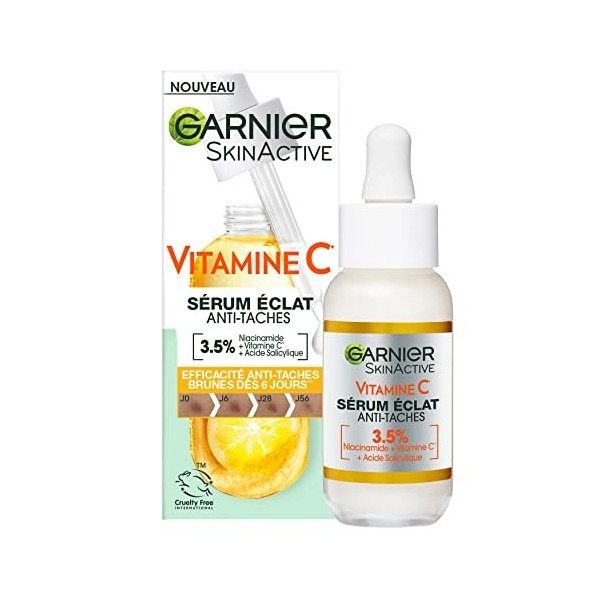 Garnier SkinActive - Sérum Anti-Taches Brunes - Soin Visage Enrichi en Vitamine C, Acide Salicylique et Niacinamide - Pour To...