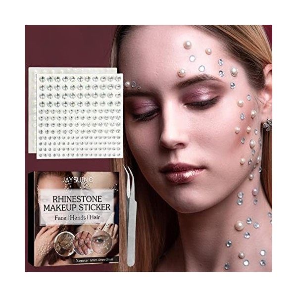 bluefisher Maquillage de Pierres précieuses pour Le Visage,2 Feuilles de Strass Auto-adhésifs pour Le Maquillage - Autocollan