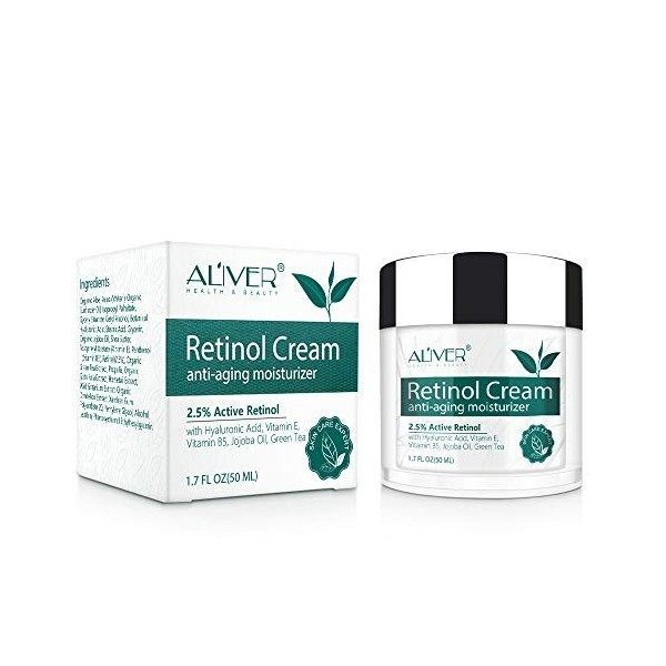 Crème anti-âge au rétinol, meilleure crème anti-rides jour et nuit, 2,5 % de rétinol avec acide hyluronique, vitamine E et B5...