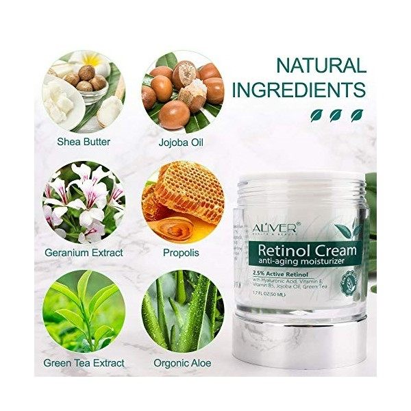 Crème anti-âge au rétinol, meilleure crème anti-rides jour et nuit, 2,5 % de rétinol avec acide hyluronique, vitamine E et B5...