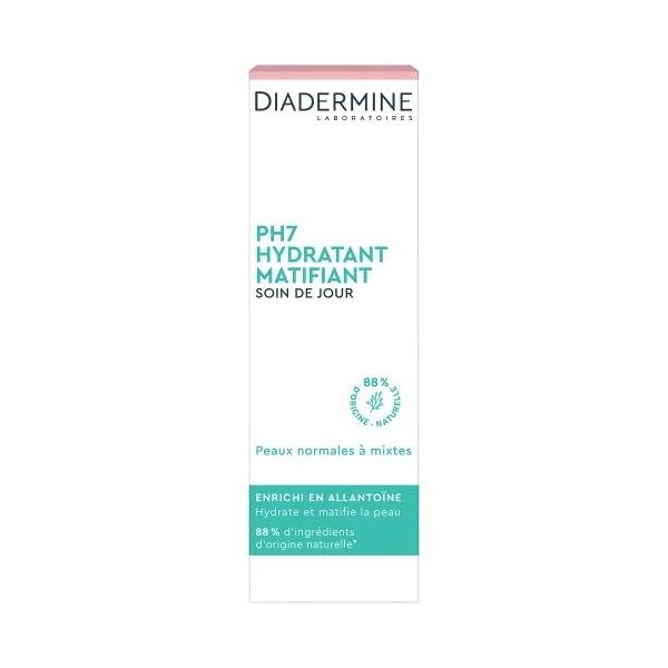 Diadermine - Crème de Jour Visage PH7 - Soin de Jour Hydratant Matifiant - Peau normales à mixtes - 88% dingrédients dorigi