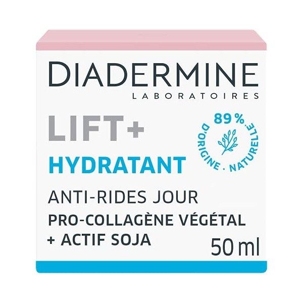 Diadermine - Lift+ Hydratant - Crème Jour Visage - Soin Anti-Rides Ultra Fermeté - Pro-Collagène végétal et actif soja - 89% ...
