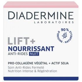 Diadermine - Lift+ Nourrissant - Crème de Nuit Visage - Soin Anti-Rides Ultra Fermeté - Pro-Collagène végétal et actif soja -...