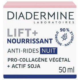Diadermine - Lift+ Nourrissant - Crème de Nuit Visage - Soin Anti-Rides Ultra Fermeté - Pro-Collagène végétal et actif soja -...