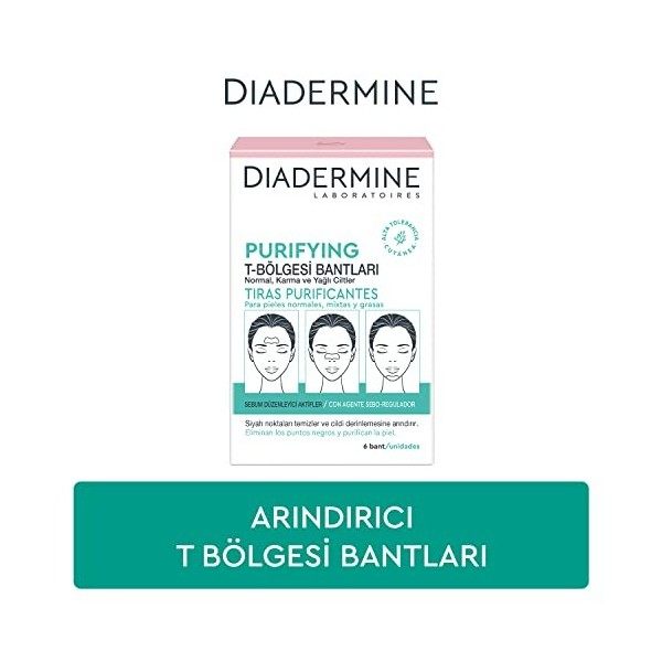 Diadermine - 6 Strips Purifiants Visage - Anti Points Noirs/Impuretés - Peaux Normales à Mixtes - Actifs régulateurs de sébum...