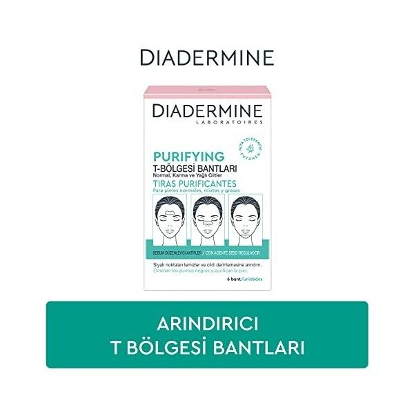 Diadermine - 6 Strips Purifiants Visage - Anti Points Noirs/Impuretés - Peaux Normales à Mixtes - Actifs régulateurs de sébum