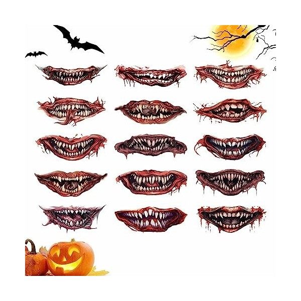 Autocollant de bouche dHalloween | Autocollant de sourire de lèvre de bouche dhorreur de clown,Autocollants de visage dHal