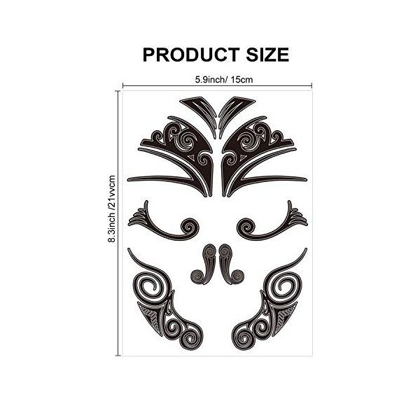 Qpout12x Visage Tatouages Temporaires, Maori Visage Tatouages Étanche Tribal Noir Visage Autocollants De Tatouage pour Femmes