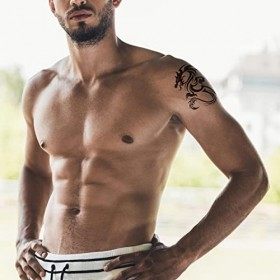Tatouage Éphémère dragon tribal - 1 Feuille d1 faux tattoo | Bras, épaule, cou, cheville, main, jambe | Noir | Tatouage temp