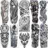 Geweir 11 Feuilles Bras Plein Tatouage Ephemere Homme Manche Complète Lion Tribal Dragon Totem Maori Faux Tatouage Femme Adul