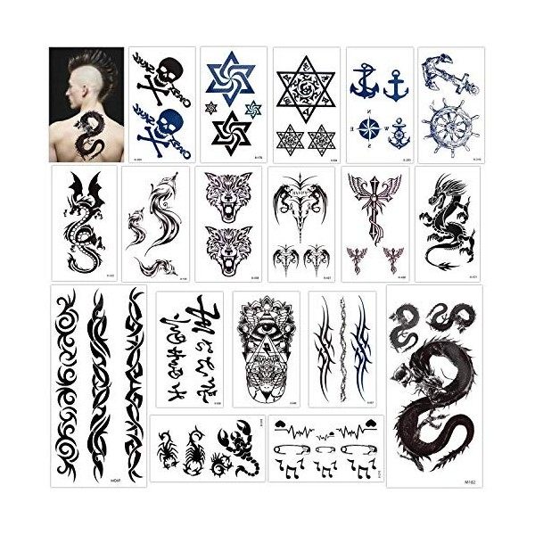 Tatouage temporaire pour adulte enfants femme homme 18 feuilles , Konsait Tatouages Temporaires bras poignet Tattoos éphémèr