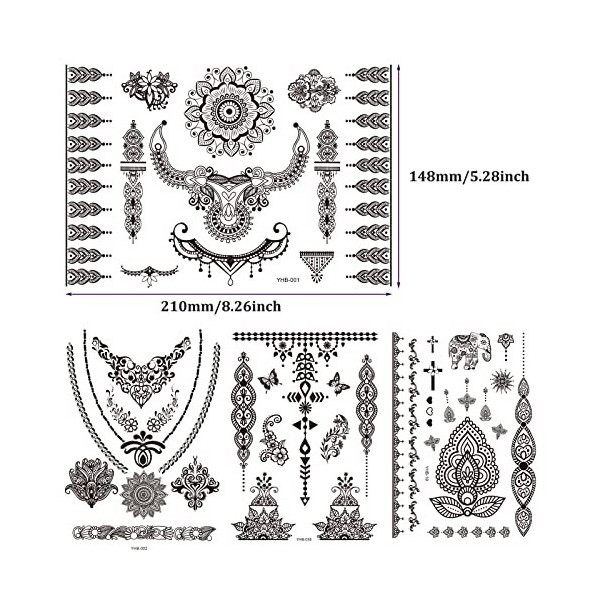 Zhenp 10 Feuilles Sexy Autocollants de Tatouage Imperméables, Dentelle Mariage Tatouages, Papillon Fleurs Tatouages Temporair